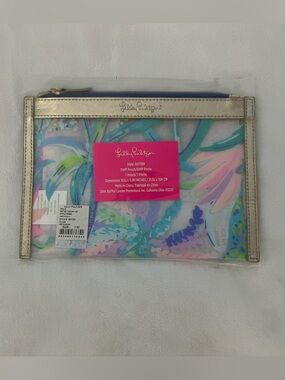 Lilly Pulitzer makeup pouch clear tropical print gold full zip